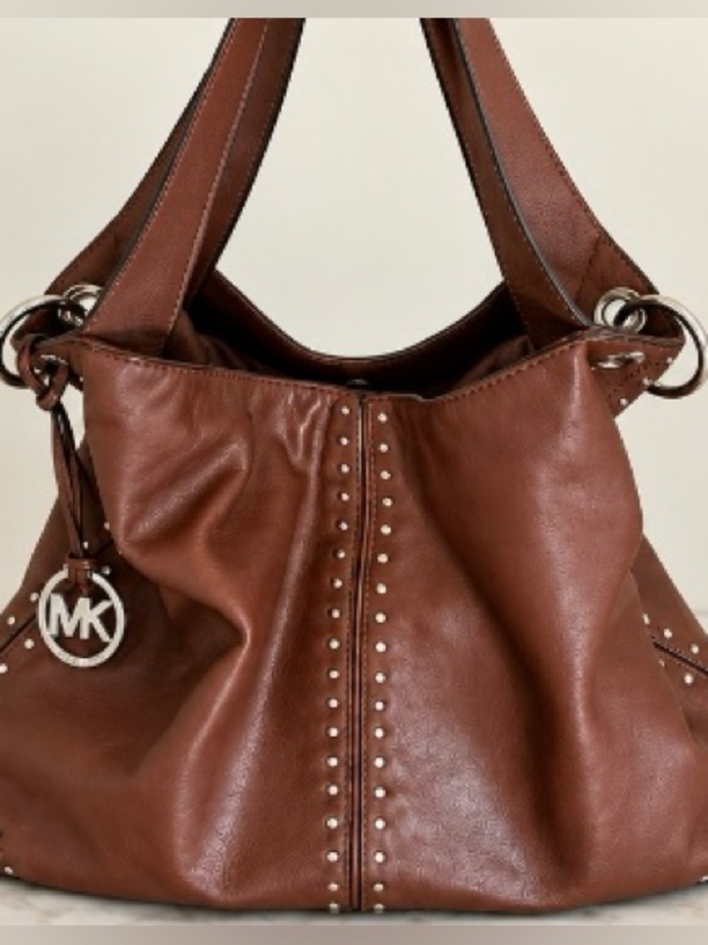 Michael Kors Chestnut Brown Leather Studded Hobo